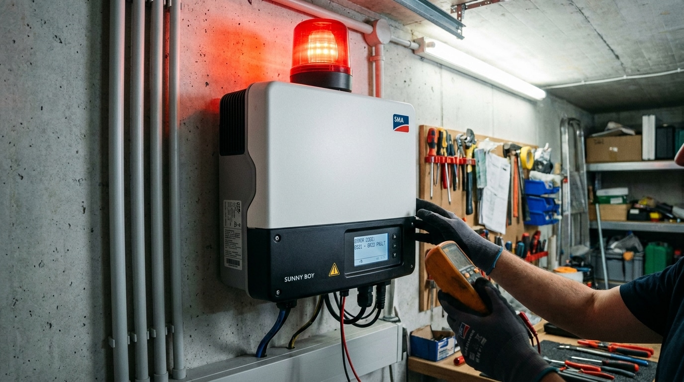 Onduleur photovoltaïque affichant un code d'erreur lors d'un diagnostic de panne